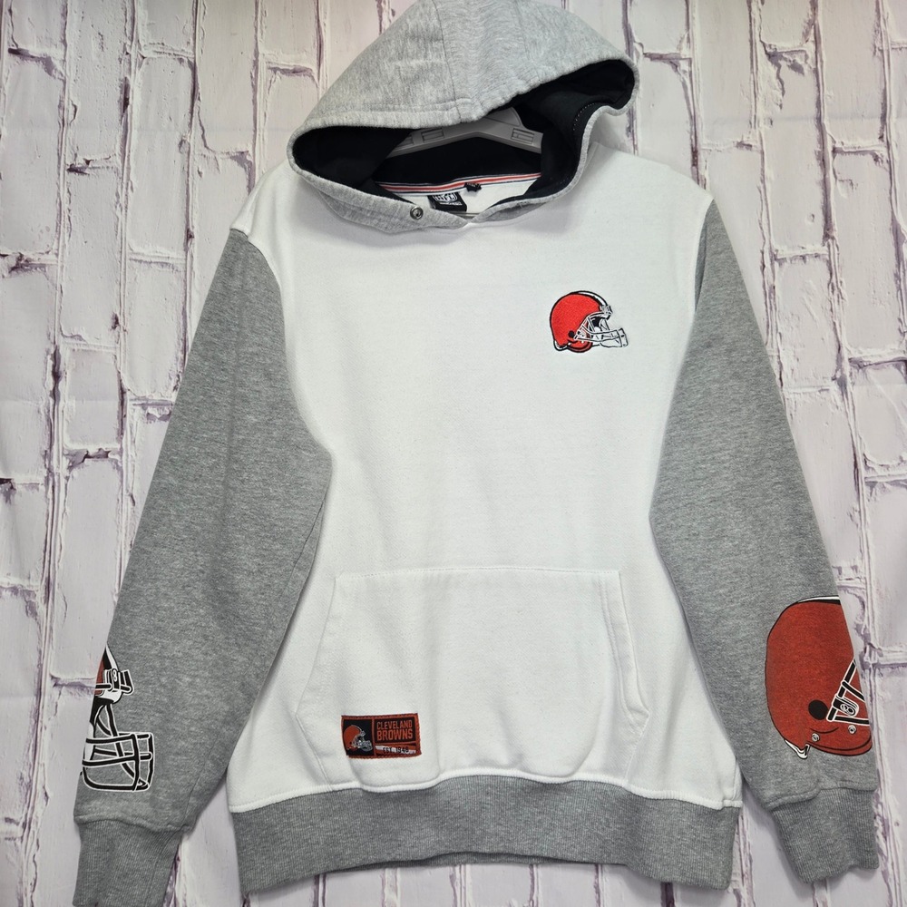 NFL Apparel Cleveland Browns Hoodie Mens Medium White Grey Colorblock Football